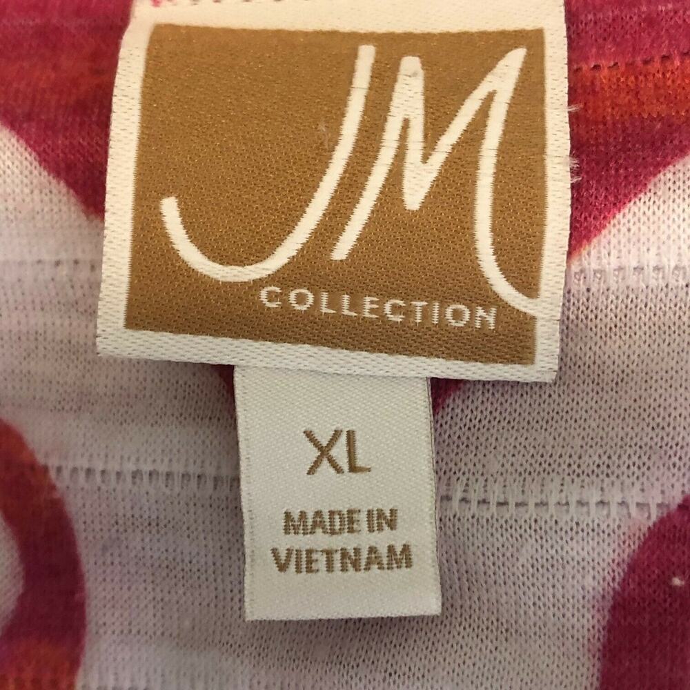 JM Collection Womens Tee Shirt XL White Pink Coral Print Short Sleeve - Picture 3 of 4